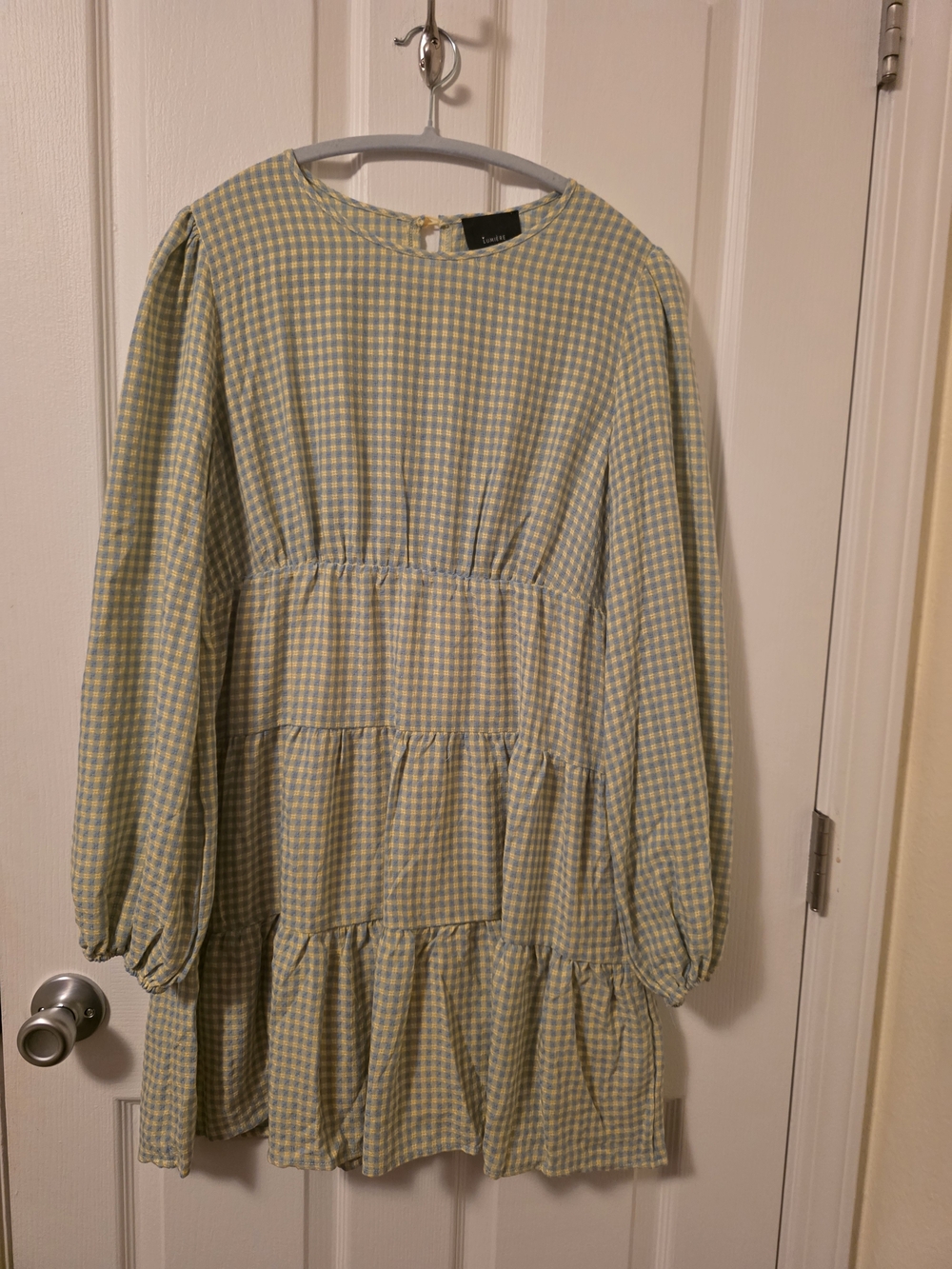 Women's Lumiere NWT Yellow & Light Blue Gingham Tiered Casual Dress L